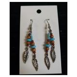 Ladies Double Dangle Beaded Indian Feather
