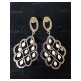 Ladies Large Silvertone Fancy Dangle Earrings