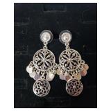 Ladies Large Silvertone Dangle Earrings - Marked