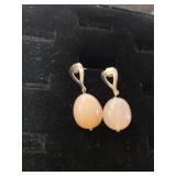 Ladies Silver Dangle Light Pink Stone Earrings -