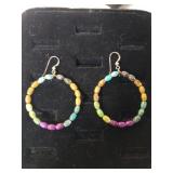 Ladies Silver Multicolor Bead Hoop Wire Earrings