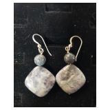 Ladies Gray Stone Dangle Wire Earrings - Marked