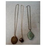 (3) Ladies Large Stone Pendant Necklaces