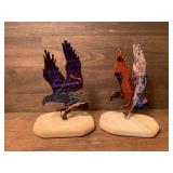 Two Decorative  Metal Eagles on Wooden Stands