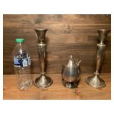 Silver Plated Candlesticks & Sugar Server
