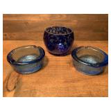 Two Blue Pressed Glass Ashtrays & Japanese Style