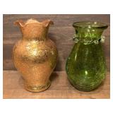 Vintage Gold encrusted Etched Vase & Pilgrim Hand