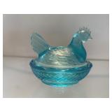 Miniature Aquamarine Hen on a nest