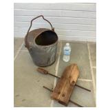 Vintage Wooden Clamp & Coal Bucket
