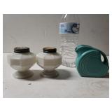 Small Fiesta Jug And Vintage Milk Glass Salt And