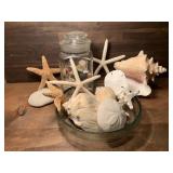 Jar & Bowl Full of Nautical Shells, Starfish, &
