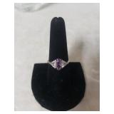 Ladies Silver Light Purple Stone Ring - Size 8 -