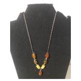 Ladies Amber & Silver Necklace - Marked 925