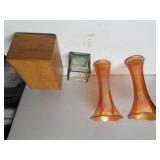 Index Card File, Carnival Glass Like Vases, Glass