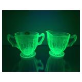 Green Depression Uranium Sugar & Creamer Cameo