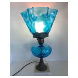 Vintage Fenton Blue Handkerchief Lamp