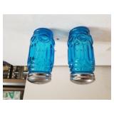 Blue Glass Silver Like Topped Salt & Pepper