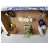 Assorted Figures, Candlestick, Lotion, Flashlight