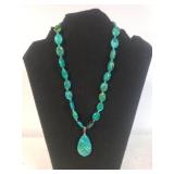 Ladies Turquoise Stone Drop Pendant Necklace