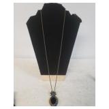 Ladies Long Necklace W/colorful Stones In Pendant