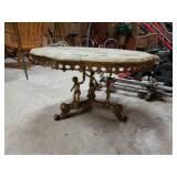 Vintage Art Deco Brass Table With Marble Top
