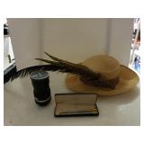 Feathered Hat Vivitar Camera Lens And Pens And