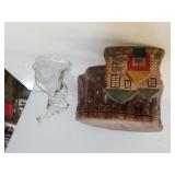 Tree Stump Cookie Jar, Clear Glass Rabbit,  House