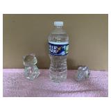 Two clear paperweights bear & bunny figurines