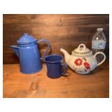 Blue Speckled Enamel Pitcher & Mug & Portmeirion