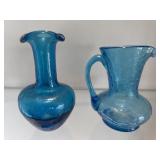 Vintage Cobalt Blue Crackle Glass creamer &