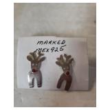 Ladies Silver Rudolph Reindeer Earrings - Marked