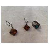 Ladies Amber Dangle Earrings & Broken Turquoise