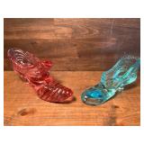 Two Fenton Art Glass Shoes