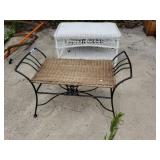 Decorative Wrought Iron And Wicker Bench