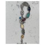 Unusual Gemstone Bracelet Silver Tone