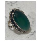 Vintage Style Emerald Gemstone Ring Silver Tone