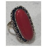 Sterling Red Coral Southwestern Gemstone Ring