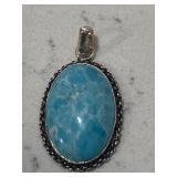 Dominican Larimar Gemstone Pendant Silver Tone