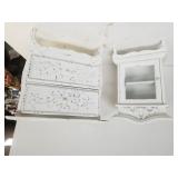 Small White Wooden Jewelry Box & Hanging Cabinet