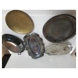 Assorted Silver Like Trays, Brass Like Plate