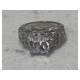 Large Solitaire Sterling Wedding Band