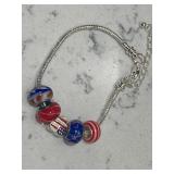 Pandora Style Murano Bead Bracelet Patriotic