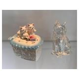 Vintage Iridescent Glass Cat & American Vintage