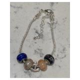 Pandora Style Murano Bead Bracelet w/Nautical