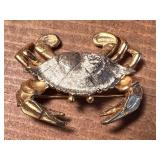 Gold And Silver Toned Blue Crab Brooch