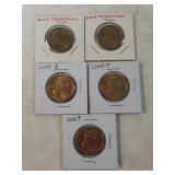 (5) Uncirculated Sacagawea Dollars - (2) 2000-P,