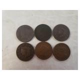 (6) Large Cents - 1828 (G-4), 1834 (VG-8), 1834
