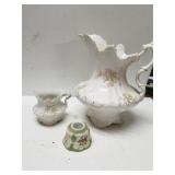 China Flowered Pitcher, Creamer, Candle Holder