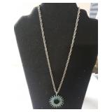 Ladies Silver Tone And Turquoise Necklace