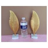 NEW Tabletop Gold Metal Leaves with Marble Bases